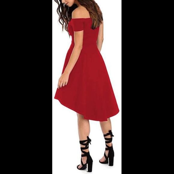 Sarin Mathews Womens Off The Shoulder Short Sleeve High Low Cocktailter Dress - Picture 2 of 3
